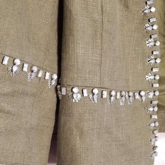 Tory Burch Avery Hills Linen Blend Rhinestone 3/4 Sleeve Jacket Green Size 4 - Picture 6 of 8